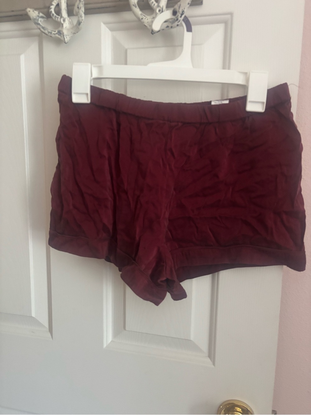Women's Burgundy Athletic Lounge Shorts with Elastic Waist silk